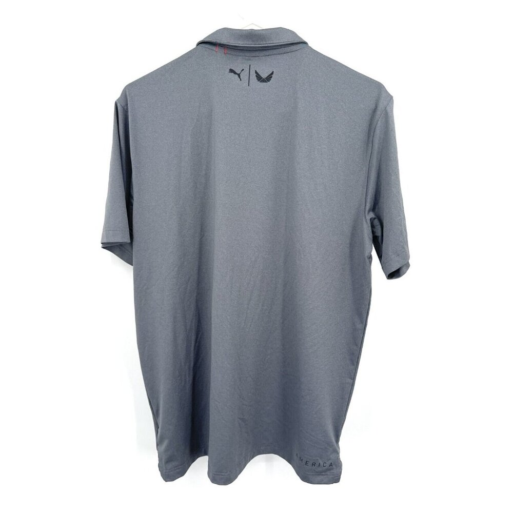 Puma Volition America Polo Shirt Men Medium Gray Performance Flag Pocket Stretch - Picture 4 of 5